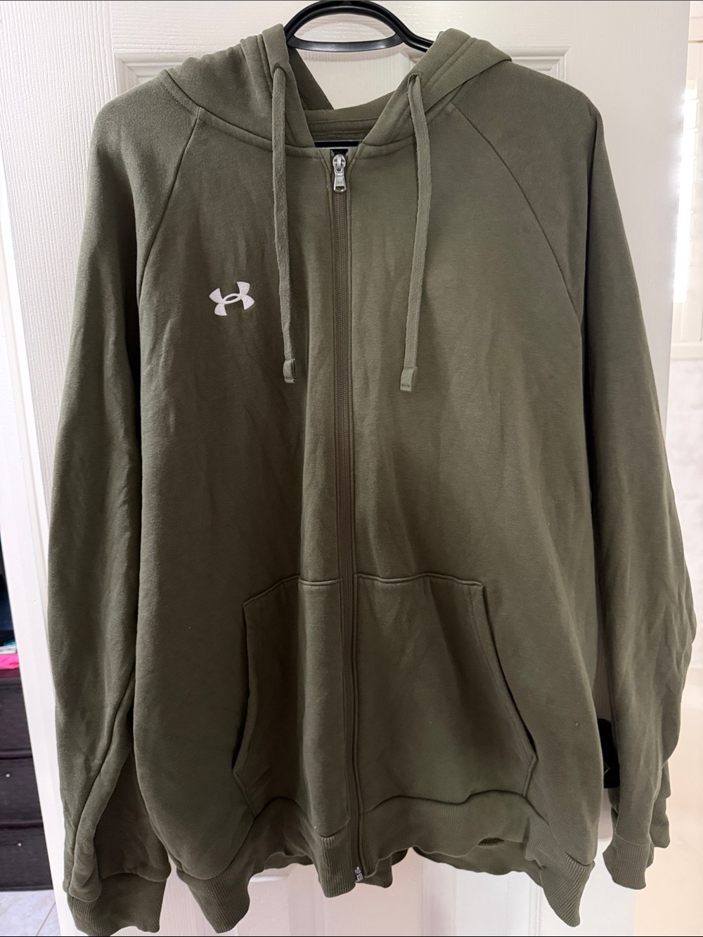 Under Armour Olive Zip-Up Hoodie with White Logo